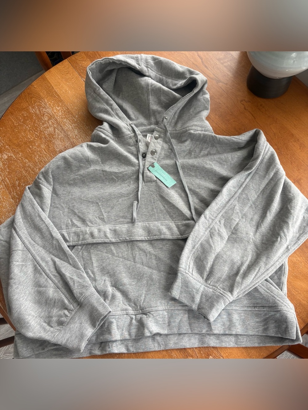 NWT Anthropologie Daily Practice Fleece Henley Hoodie Gray Plus 1X